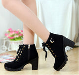 Autumn and winter velvet short boot thick heels wild black matte female shoes Miss Han Ban ol Martin boots