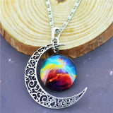 New Fashion Galaxy Necklace Lovely Galaxy Cabochon Alloy Hollow Moon Pendant Silver Chain Necklace Best Gift