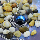 New Fashion Galaxy Necklace Lovely Galaxy Cabochon Alloy Hollow Moon Pendant Silver Chain Necklace Best Gift