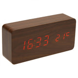 Calendar Relogio De Mesa Rectangle LED Digital Alarm Wood Wooden Clock Temperature Display Voice Sound Control