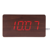 Remote Control Alarm LED Digital Wood Wooden Clock Temperature Display Voice Sound Activated DC6V Perpetual Calendar