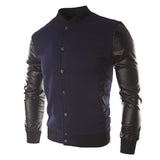 New Men Sweater PU Leather Collar Sweater Personalized Baseball Stitching Clothes Man Jacket Plus Size M-4XL Wine Red Navy