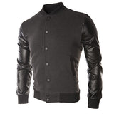 New Men Sweater PU Leather Collar Sweater Personalized Baseball Stitching Clothes Man Jacket Plus Size M-4XL Wine Red Navy