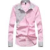 Hot Sale Men's Fashion Splicing Turn-down Collar Shirt Male Casual Full-sleeved Shirt