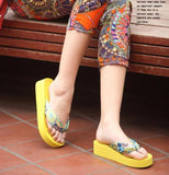 Summer bohemia flower Women flip flops platform wedges women sandals platform flip slippers beach shoes