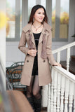 spring fashion medium-long waist breasted solid color Womens Lady Double Breasted Long Jacket Scarf Coat Outwear