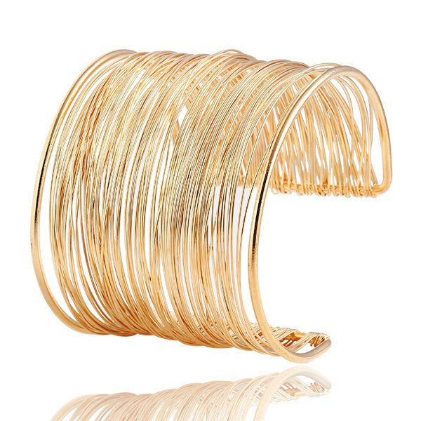Fashion Punky Style Hollow Cuff Retro Braid Big Gold Bangles For Women Charm vintage Multilayer Wide Bracelet