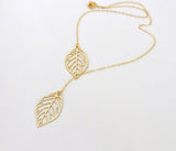 Simple European New Fashion Vintage Punk Gold Hollow Two Leaf Leaves Pendant Necklace Clavicle Chain Charm Jewelry Women
