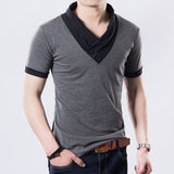 New Mens summer leisure T-shirt fashion slim short sleeve V neck T shirt button decorating Tees Tops