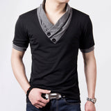 New Mens summer leisure T-shirt fashion slim short sleeve V neck T shirt button decorating Tees Tops