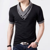 New Mens summer leisure T-shirt fashion slim short sleeve V neck T shirt button decorating Tees Tops