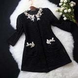 winter coat women Free Shipping Women's With Good Qualit Luxury ladies fashion ladies hand-beaded hollow jacket pocket