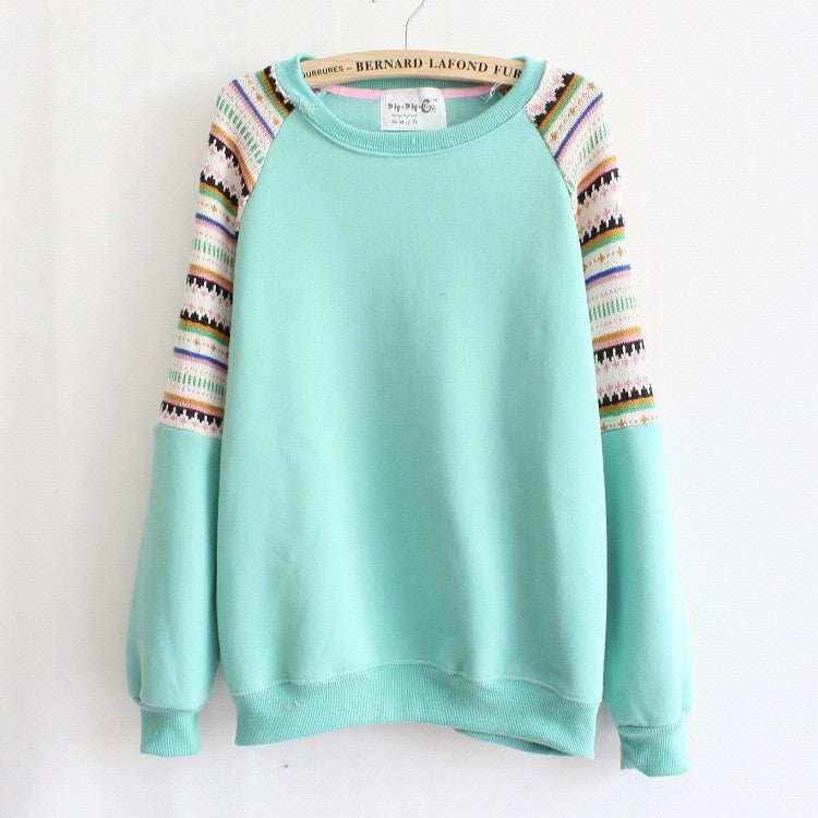 Casual Women Hoody Flocking Fleece Sweatshirt Dot Stripe Fashion Girls Sport Suit Autumn Hoodies