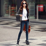 New Fashion Women Autumn Korean Style Slim Turn Down Lapel Collar Side Zipper Coat Jacket