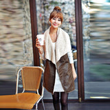 Winter Women Lady Leisure Fashion Warm Faux Fur Collar Vest Long Leather Waistcoat Coat Outerwear Brown
