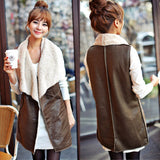 Winter Women Lady Leisure Fashion Warm Faux Fur Collar Vest Long Leather Waistcoat Coat Outerwear Brown