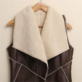 Winter Women Lady Leisure Fashion Warm Faux Fur Collar Vest Long Leather Waistcoat Coat Outerwear Brown