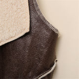Winter Women Lady Leisure Fashion Warm Faux Fur Collar Vest Long Leather Waistcoat Coat Outerwear Brown