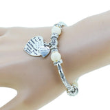 Fashion serling silver jewelry love heart charm bangles & bracelets glass beads strand bracelets for women fine jewelry