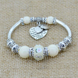 Fashion serling silver jewelry love heart charm bangles & bracelets glass beads strand bracelets for women fine jewelry