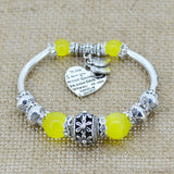 Fashion serling silver jewelry love heart charm bangles & bracelets glass beads strand bracelets for women fine jewelry