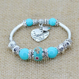 Fashion serling silver jewelry love heart charm bangles & bracelets glass beads strand bracelets for women fine jewelry