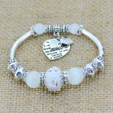 Fashion serling silver jewelry love heart charm bangles & bracelets glass beads strand bracelets for women fine jewelry