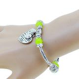 Fashion serling silver jewelry love heart charm bangles & bracelets glass beads strand bracelets for women fine jewelry