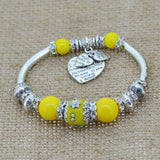 Fashion serling silver jewelry love heart charm bangles & bracelets glass beads strand bracelets for women fine jewelry