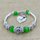 Fashion serling silver jewelry love heart charm bangles & bracelets glass beads strand bracelets for women fine jewelry