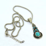 Vintage Necklace For Women Elegant Geometric long Pendant Charming Women Silver Metal Turquoise necklace Women's Jewelry