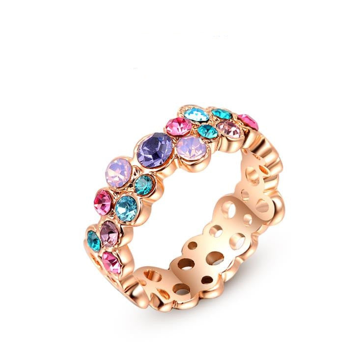 Fashion Colorful Austrian Crystal Ring white Gold Plated Gift Jewelry for Women