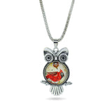 Fashion Owl pendant necklace newest glass cabochon necklace in jewelry vintage sterling silver statement chain necklace