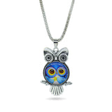 Fashion Owl pendant necklace newest glass cabochon necklace in jewelry vintage sterling silver statement chain necklace