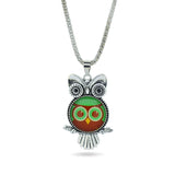 Fashion Owl pendant necklace newest glass cabochon necklace in jewelry vintage sterling silver statement chain necklace