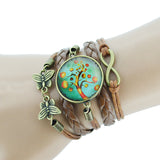 Newest Bracelet Bangles life tree Galaxy Cabochon vintage bronze butterfly Leather Bracelet For Women Men