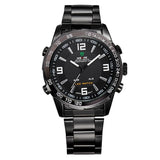 WEIDE Men Sports Watches Japan Quartz LED Digital Wristwatch 30m Waterproof Full Steel Watch