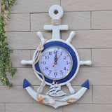 Mediterranean-Style Wooden Helmsman Wall Clock Creative Blue And White Home Decor Watch Wall Small Style