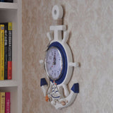 Mediterranean-Style Wooden Helmsman Wall Clock Creative Blue And White Home Decor Watch Wall Small Style