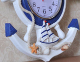 Mediterranean-Style Wooden Helmsman Wall Clock Creative Blue And White Home Decor Watch Wall Small Style