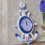 Mediterranean-Style Wooden Helmsman Wall Clock Creative Blue And White Home Decor Watch Wall Small Style 