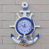 Mediterranean-Style Wooden Helmsman Wall Clock Creative Blue And White Home Decor Watch Wall Small Style