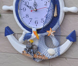 Mediterranean-Style Wooden Helmsman Wall Clock Creative Blue And White Home Decor Watch Wall Small Style 