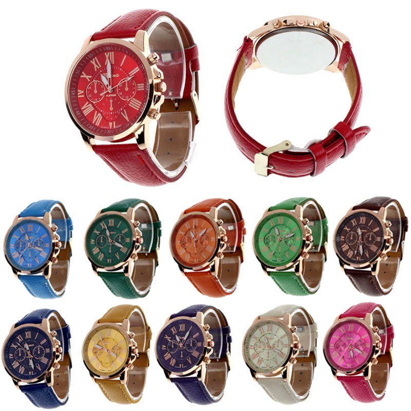 Creative Fashion Watch Roman Numerals Faux Leather Analog Quartz Wach Women Wrist Watch