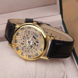 New Famous Brand Luxury Fashion Casual Stainless Steel Men Skeleton Watch Men Dress Wristwatch Leather Quartz Boy watch