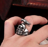 Punk Style Expendable Ring For Men 316L Stainless Steel Bird On Skull Ring Jewelry