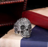 Classic Garden Secret 316L Stainless Steel Jewelry Men's Garden Flower Skull Ring for Man Punk Style