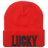 Unisex Men and Women Cap with Letter Hat Cap LUCKY Knitted Hats for Women Beanies for Men Sport Hats / Gorros / Bonnets