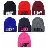 Unisex Men and Women Cap with Letter Hat Cap LUCKY Knitted Hats for Women Beanies for Men Sport Hats / Gorros / Bonnets