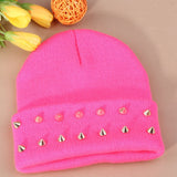 Fashion Unisex Men Knitted Hat Female Jelly Fluo Hat Autumn and Winter Hats for Women Plastic Rivets Wrap Gorro Beanies Cap